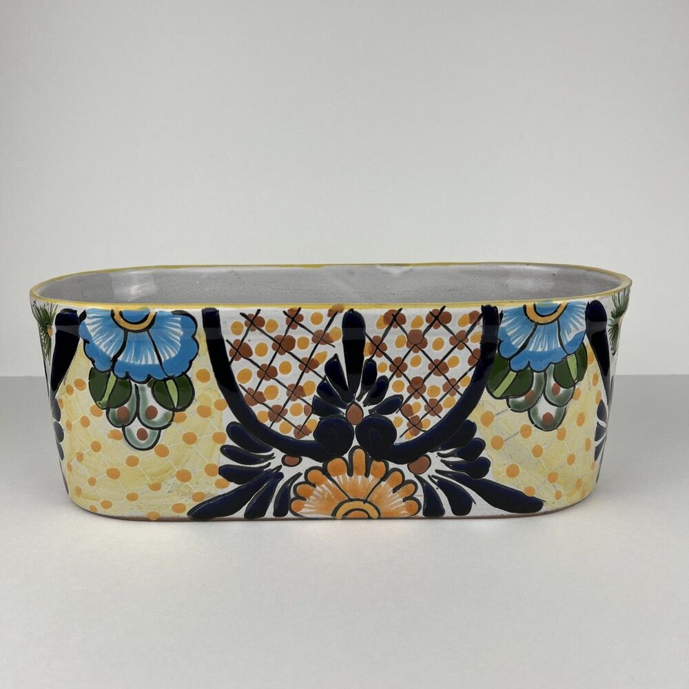 Talavera Castillo Mexico Ceramic Oval Planter Hand Painted Flower Pot Window Box